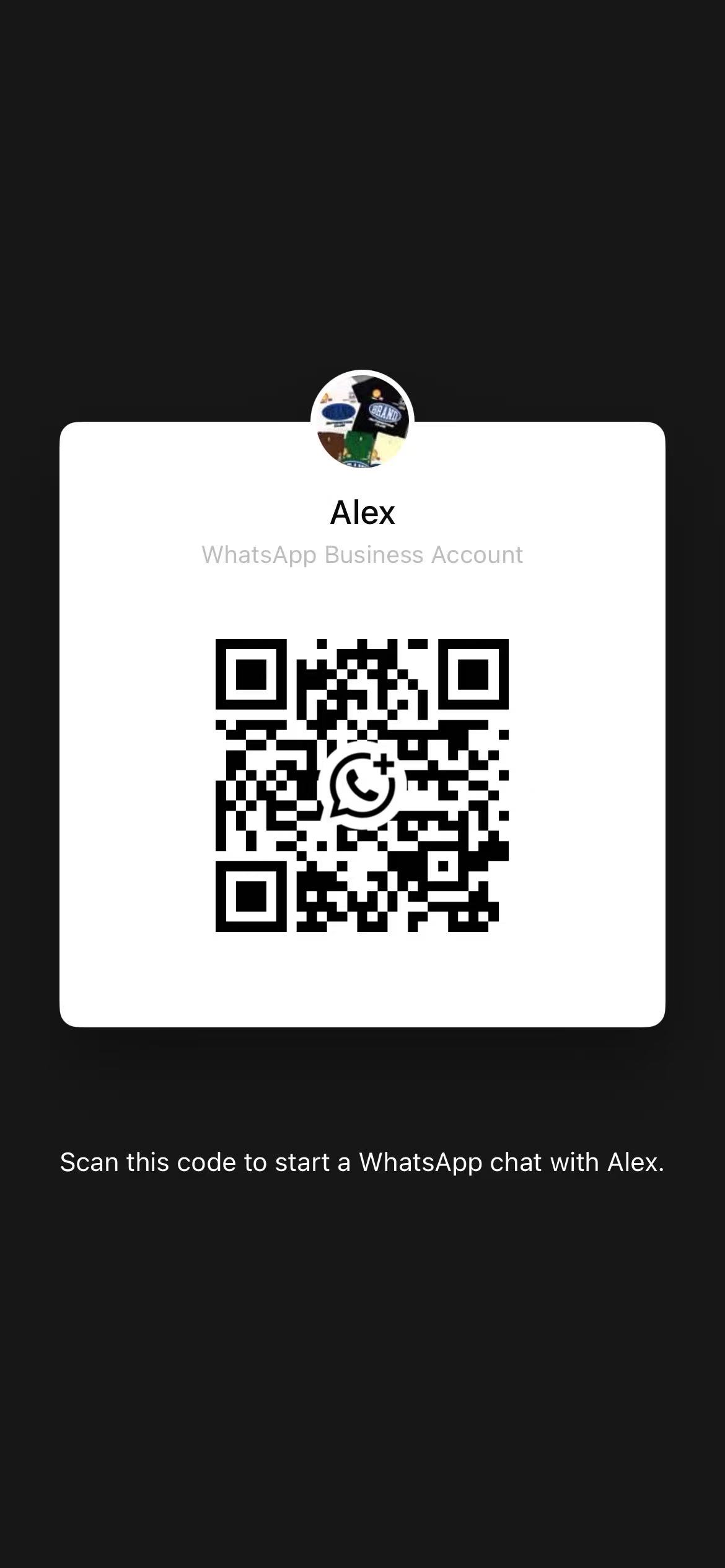 QR code to start a WhatsApp chat with Alex